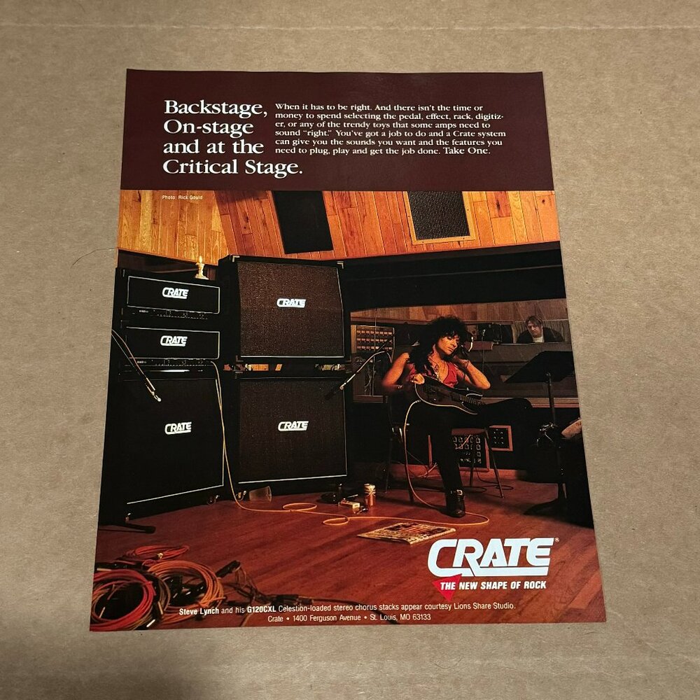 Steve Lynch of Autograph - Crate Amps - 1990 Print Advertisement